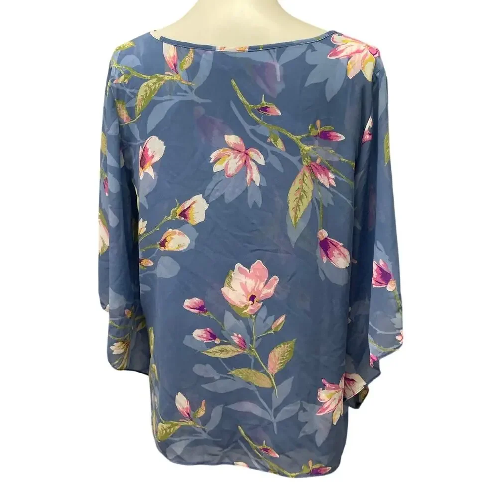 Belle Kim Gravel Womens Medium Half Flowy Sleeve Floral Polyester Lined Blouse - Picture 4 of 6